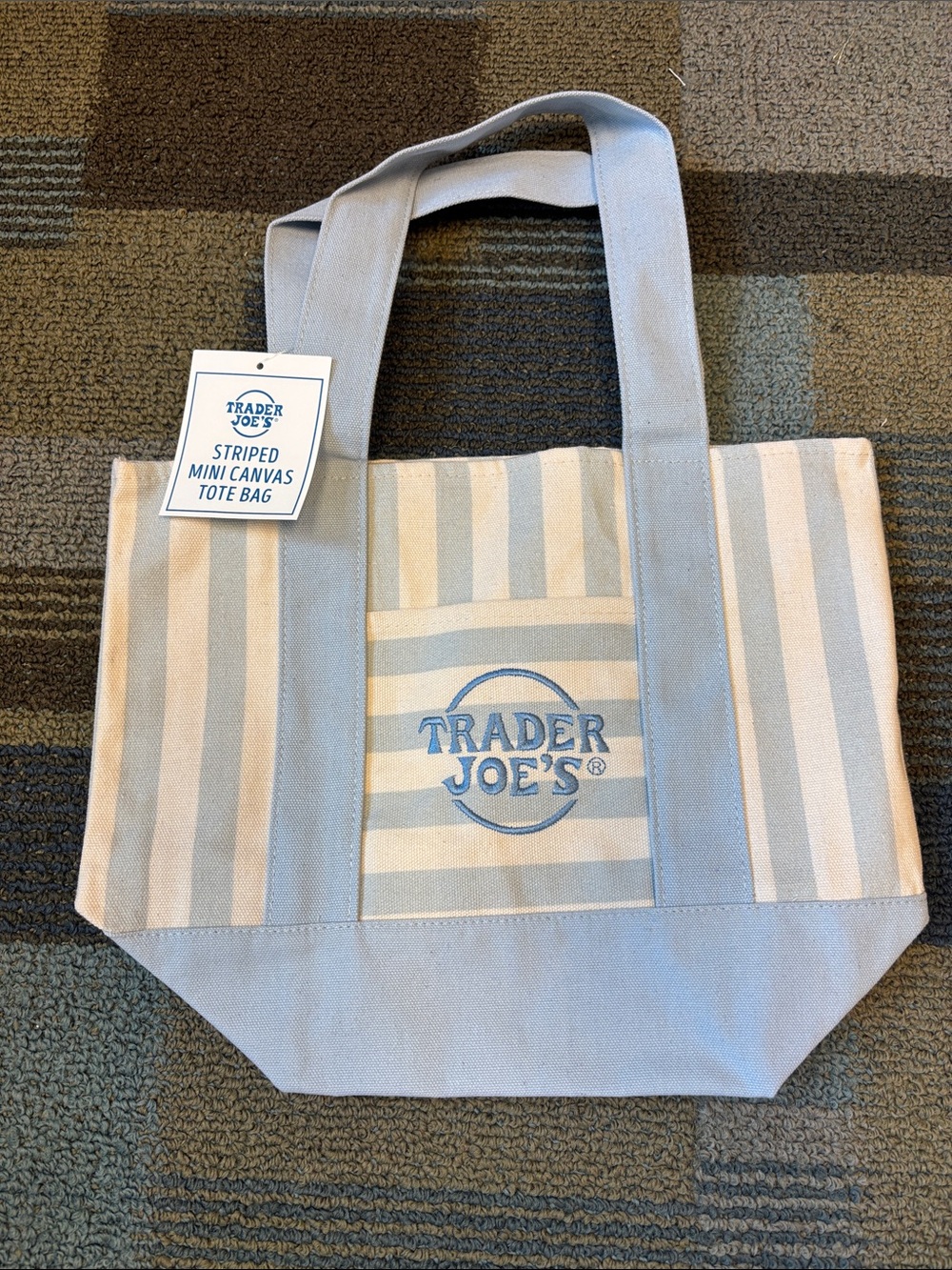 NWT Trader Joe's Striped Canvas Tote Bag in Light Blue and Cream